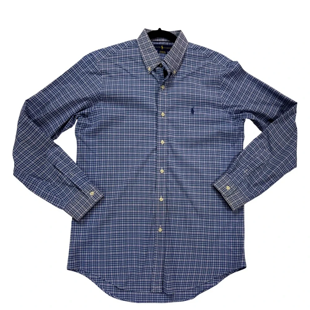 Ralph Lauren Button Down Mens Medium Blue Excellent Performance Check